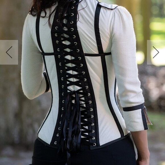 NWT CORSET STORY Steampunk Double Breasted Corset Jacket Ivory Sz 26" - Picture 4 of 16